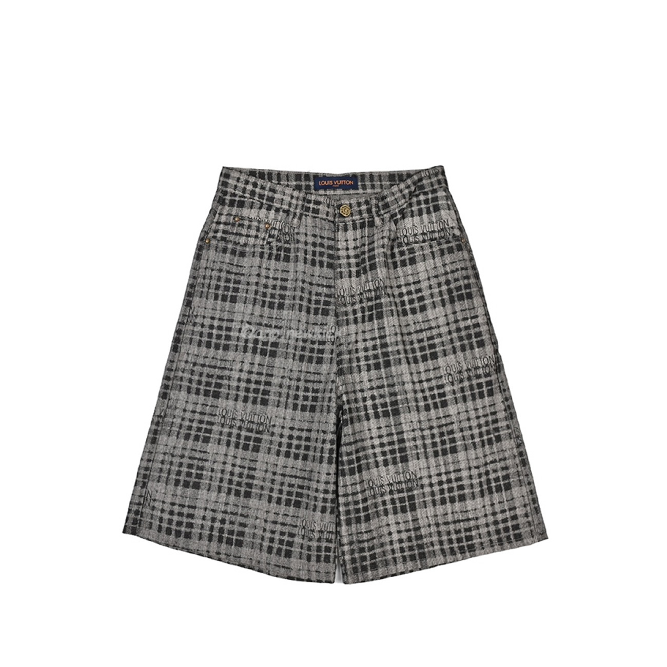 Louis Vuitton 1v 24ss Grey Checkerboard Printed Denim Shorts (1) - newkick.app